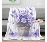 stampa 3D Purple flowers coperta da camera da letto microfibra biancheria da letto lavabile coperta da letto anti-pilling per residenze universitarie Botanical giardino arte 50x60inch(127x152cm)