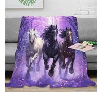 stampa 3D Purple horse trio coperta da ufficio microfibra biancheria da letto calda e morbida coperta da viaggio soffice compatta anti-pilling per uso versatile Fantasy arte 60x80inch(150x200cm)