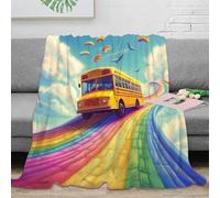 stampa 3D Rainbow bus journey coperta in pile biancheria da letto morbida e calda coperta termica traspirante lavabile in lavatrice per freddo invernale Fantasy cartoon 50x60inch(127x152cm)