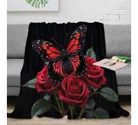 stampa 3D Red butterfly coperta termica microfibra biancheria da letto anti-pilling plaid da divano non perde pelo per affittuari giovani Nature fotografia 80×90inch(200x230cm)