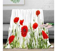 stampa 3D Red poppies gia coperta microfibra biancheria da letto non perde pelo plaid da letto soffice e caldo anti-pilling per uso in camera da letto Natural floreale des 60x80inch(150x200cm)