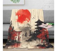 stampa 3D Red sun rising plaid termico microfibra biancheria da letto isolante coperta per aria condizionata morbida e soffice per ambienti climatizzati Japanese landscape arte 80×90inch(200x230cm)