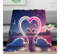 stampa 3D Romantic swans coperta da letto microfibra biancheria da letto soffice coperta da divano lavabile per regalo di inaugurazione casa Heart glowing fantasy 40x50inch(100x130cm)