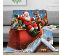 stampa 3D Santa Claus flying plaid da divano microfibra biancheria da letto soffice coperta da pisolino morbida e calda anti-pilling per pisolini pomeridiani Natale sleigh ride 50x60inch(127x152cm)