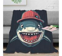 stampa 3D Shark wearing cap coperta da camera da letto microfibra biancheria da letto lavabile coperta da letto anti-pilling per residenze universitarie cartone animato fun 40x50inch(100x130cm)