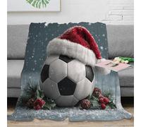 stampa 3D SoccerBall-XmasHat coperta da camera da letto biancheria da letto non perde pelo plaid da camera morbido per regali per neo proprietari di casa ChristmasSportsStyle 70×80inch(180x200cm)