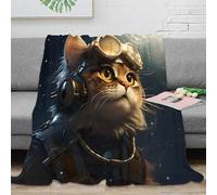 stampa 3D space cat pilot coperta da salotto microfibra biancheria da letto soffice e calda coperta da camera da letto non perde pelo per uso residenziale fantasy steampunk 80×90inch(200x230cm)