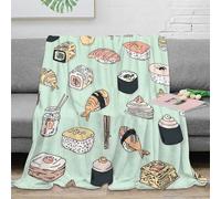 stampa 3D sushi illustrations coperta in pile biancheria da letto morbida e calda coperta termica traspirante lavabile in lavatrice per freddo invernale hand drawn food arte 60x80inch(150x200cm)