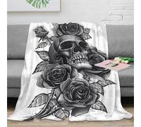stampa 3D teschio coperta in pile microfibra biancheria da letto soffice e calda coperta termica traspirante non perde pelo per uso quotidiano black and bianco tattoo design 50x60inch(127x152cm)
