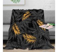 stampa 3D tropical leaves coperta in pile microfibra biancheria da letto compatta coperta da pisolino morbida per studenti in residenza universitaria black and gold design 70×80inch(180x200cm)