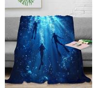 stampa 3D Underwater divers coperta da camera da letto microfibra biancheria da letto lavabile coperta da letto anti-pilling per residenze universitarie Blue ocean adventure 60x80inch(150x200cm)