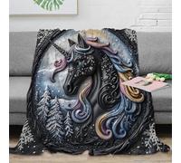 stampa 3D Unicorn inverno scena coperta microfibra biancheria da letto soffice e calda coperta termica traspirante anti-pilling non perde pelo per uso domestico Fantasy arte 50x60inch(127x152cm)
