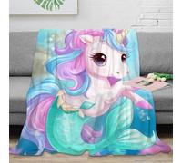 stampa 3D Unicorn mermaid plaid in pile microfibra biancheria da letto morbido coperta in pile anti-pilling per giovani amanti delle serie tv cartone animato fantasy 70×80inch(180x200cm)