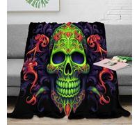 stampa 3D vibrante teschio arte coperta in pile microfibra biancheria da letto morbida e calda plaid in pile non perde pelo per giovani amanti del comfort colorful tattoo 40x50inch(100x130cm)