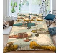 Stampa 3D vintage planes Rivestimento copriletto Microfibra Biancheria per letto Con federa Squisito retro aviation art Fodera per copriletto Lussuoso per famiglie coppie amici Super king（260x220cm）