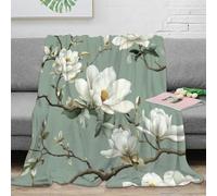 stampa 3D White magnolia blooms coperta da salotto microfibra biancheria da letto morbida e calda plaid da salotto soffice e non perde pelo per soggiorno Botanical giardino 40x50inch(100x130cm)