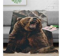 stampa 3D Wild bear roari plaid microfibra biancheria da letto anti-pilling e morbido coperta per aria condizionata soffice non perde pelo per estate Nature wilderness sc 40x50inch(100x130cm)