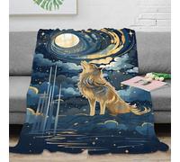 stampa 3D Wolf howling coperta da pisolino microfibra biancheria da letto non perde pelo plaid da pisolino caldo per regali per chi ama riposare Night fantasy arte 50x60inch(127x152cm)