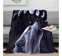 stampa 3D Wolf howling coperta per aria condizionata microfibra biancheria da letto leggera plaid per estate traspirante per studenti in camera climatizzata moon phases arte 70×80inch(180x200cm)