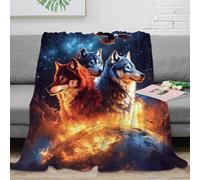 stampa 3D Wolf trio coperta da camera da letto biancheria da letto morbida plaid da camera caldo e soffice lavabile in lavatrice per riposo notturno Fantasy digital arte 60x80inch(150x200cm)