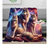stampa 3D Wolf trio coperta da letto microfibra biancheria da letto compatta coperta da camera da letto morbida per studenti in dormitorio Fantasy cosmic arte 40x50inch(100x130cm)