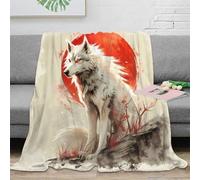 stampa 3D Wolf with red eyes coperta per aria condizionata microfibra biancheria da letto soffice coperta da divano non perde pelo per case in affitto giovani Japanese arte 60x80inch(150x200cm)