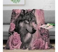 stampa 3D Wolf with roses coperta microfibra biancheria da letto non perde pelo plaid da letto soffice e caldo anti-pilling per uso in camera da letto Fantasy arte 80×90inch(200x230cm)