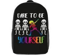 Stampa 3D Zaino Per La Scuola Dare To Be Yourself Dabbing Skeleton Rainbow Pride Borsa Zaino Eleganti Rucksack Per Escursionismo, Trekking, Adulti, 42X32X14Cm