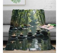 stampa 3D Zen stones coperta in pile microfibra biancheria da letto traspirante plaid in pile morbido per regali per amanti del comfort Nature meditation scena 70×80inch(180x200cm)