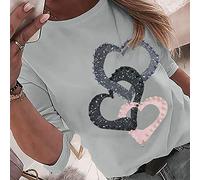 Stampa a cuore chiodo perline scollo a O con maniche lunghe top sciolto camicetta festival vestito donna sexy, grigio., S
