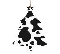 Stampa a forma di albero di Natale in legno naturale con stampa a forma di mucca bianca e nera, con finitura brunita artigianale, 4 forme festive e 1/2/4/6 opzioni multipack