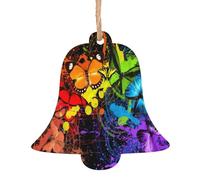 Stampa a forma di campana del bosco (graffiti a farfalla), ornamenti in legno naturale con finitura brunita artigianale, 4 forme festive e 1/2/4/6 opzioni multipack