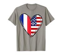 Stampa a Forma di Cuore con Scritta Proud To Be French American Cool France US Flag Maglietta