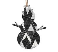 Stampa a forma di pupazzo di neve del bosco (marmo bianco e nero) - Ornamenti in legno naturale con finitura brunita artigianale, 4 forme festive e 1/2/4/6 opzioni multipack