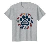 Stampa a Forma di Zampa di Cane «Il Mio Migliore Amico», Tributo agli Amanti dei Cani Maglietta, Bambini, Grigio Melange, 3 Anni