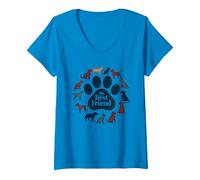 Stampa a Forma di Zampa di Cane «Il Mio Migliore Amico», Tributo agli Amanti dei Cani Maglietta con Collo a V, Donna, Zaffiro, M