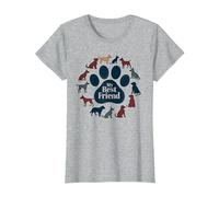 Stampa a Forma di Zampa di Cane «Il Mio Migliore Amico», Tributo agli Amanti dei Cani Maglietta, Donna, Grigio Melange, XS