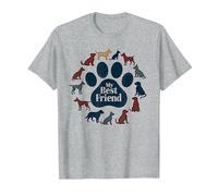 Stampa a Forma di Zampa di Cane «Il Mio Migliore Amico», Tributo agli Amanti dei Cani Maglietta, Uomo, Grigio Melange, M