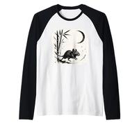 Stampa a inchiostro Sumi e Degu in bambù Moon Night Maglia con Maniche Raglan