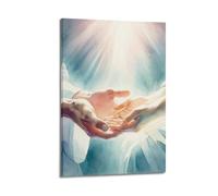 Stampa ad acquerello con Gesù Cristo che guarisce le mani, Gesù che tiene la mano dolore, malattia, speranza, fede, pittura, poster, pittura decorativa, poster da parete su tela e stampa artistica