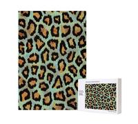 Stampa animalier chic leopardata verde acqua,Puzzle in legno da 300 pezzi per adulti e adolescenti