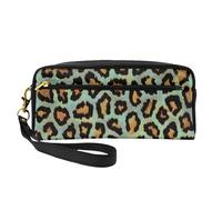 Stampa animalier chic leopardo verde acqua, Borsa per il trucco Borsa per cosmetici Borsa da viaggio portatile da toilette Astuccio in pelle per donne e ragazze