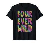 Stampa animalier leopardata arcobaleno Four Ever per 4° compleanno Maglietta