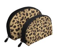 Stampa animalier leopardata, Borsa per trucco a conchiglia Portamonete da donna Borsa da toilette piccola Borsa per cosmetici 2 pezzi