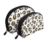 Stampa animalier leopardo nero glitter oro, Borsa per trucco a conchiglia Portamonete da donna Borsa da toilette piccola Borsa per cosmetici 2 pezzi