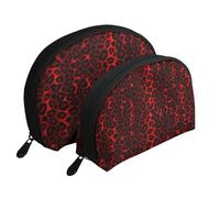 Stampa animalier leopardo rosso scuro, Borsa per trucco a conchiglia Portamonete da donna Borsa da toilette piccola Borsa per cosmetici 2 pezzi