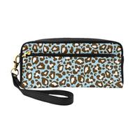 Stampa animalier maculata leopardo blu e marrone, Borsa per il trucco Borsa per cosmetici Borsa da viaggio portatile da toilette Astuccio in pelle per donne e ragazze