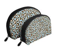 Stampa animalier maculata leopardo blu e marrone, Borsa per trucco a conchiglia Portamonete da donna Borsa da toilette piccola Borsa per cosmetici 2 pezzi