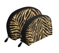 Stampa animalier zebrata dorata, Borsa per trucco a conchiglia Portamonete da donna Borsa da toilette piccola Borsa per cosmetici 2 pezzi