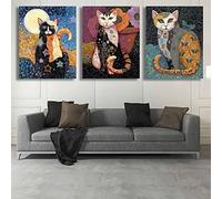 Stampa artistica 3 pannelli Gustav Klimt Dipinti ad olio su tela Animale Gatto Poster Decorazioni per la casa Immagini per soggiorno Decor 52x40 cm x 3 pezzi senza cornice
